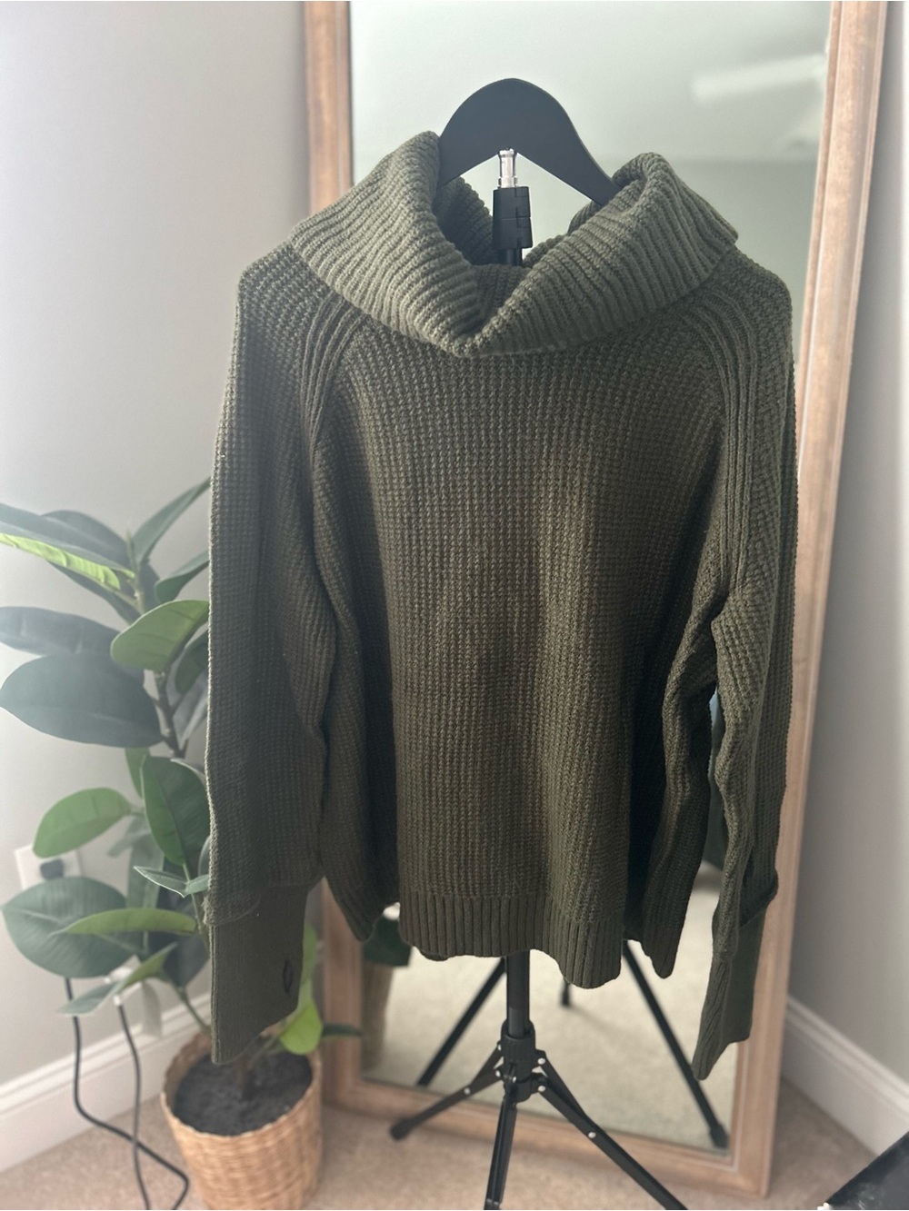 Olive Green Chunky Cowl Neck Sweater